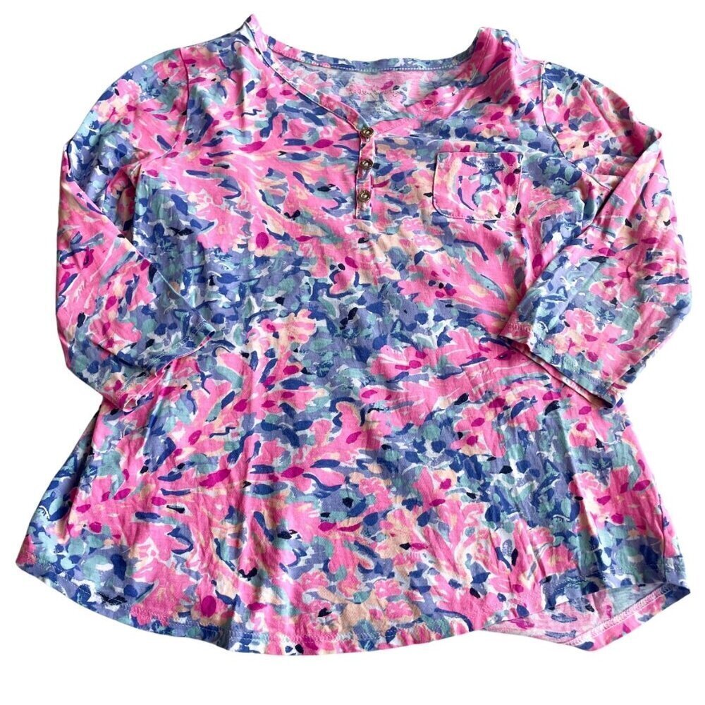 Lilly Pulitzer Girl's Long Sleeve Henley‎ Top Shirt - Size Large (8/10)